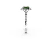 Halo Engagement Ring Setting for Fancy Green Asscher Cut Center with Raised Halo, Pave Band and Prong Head in Sterling Silver