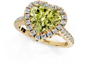 Halo Engagement Ring Setting for Fancy Yellow Heart-Shaped Center with Raised Halo, Pave Band and Prong Head in Yellow Gold
