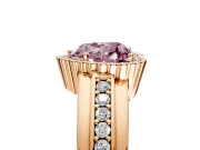 Halo Engagement Ring Setting for Fancy Pink Heart-Shaped Center with Wide Band, Inlaid Accent Row and Prong Head in Rose Gold