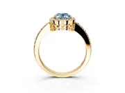 Halo Engagement Ring Setting for Fancy Blue Oval Center with Heart-Shaped Openwork, Pave Band and Prong Head in Yellow Gold
