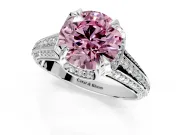 Solitaire Engagement Ring Setting for Fancy Pink Round Cut Center with Accented Split Shank and Prong Head in Sterling Silver