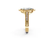 Milgrain Halo Engagement Ring Setting for Marquise Center with Pave Band and Prong Head in Yellow Gold