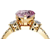 3 Stone Engagement Ring Setting for Fancy Pink Heart-Shaped Center with Round Cut Side Accents and Prong Head in Yellow Gold