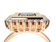 Halo Engagement Ring Setting for Fancy Green Princess Cut Center with Milgrain Bezel Rim, Plain Band and Prong Head in Rose Gold