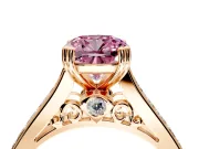 Solitaire Engagement Ring Setting for Fancy Pink Cushion Cut Center with Channel Band and Double Claw Prong Head in Rose Gold