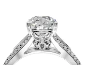 Solitaire Engagement Ring Setting for Cushion Cut Center with Pave Rail Split Shank and Prong Head in Platinum
