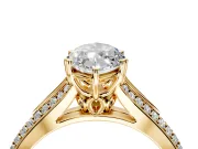 Solitaire Engagement Ring Setting for Marquise Center with Pave Rail Split Shank and Prong Head in Yellow Gold