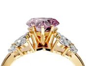 Leaf Cluster Engagement Ring Setting for Fancy Pink Heart-Shaped Center with Marquise Accents and Prong Head in Yellow Gold