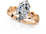 Leaf Engagement Ring Setting for Marquise Center with Milgrain Accent Band and Prong Head in Rose Gold