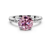Rope Engagement Ring Setting for Fancy Pink Round Cut Center with Accent Shoulders and Prong Head in White Gold