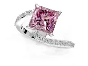 Solitaire Engagement Ring Setting for Fancy Pink Princess Cut Center with Pave Bypass Swirl Band and Prong Head in Platinum