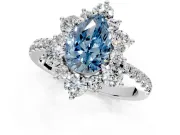 Floral Halo Engagement Ring Setting for Fancy Blue Pear-Shaped Center with Pave Accents and Prong Head in Platinum