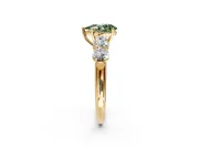5 Stone Engagement Ring Setting for Fancy Green Pear-Shaped Center with Graduated Accents and Prong Head in Yellow Gold
