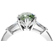 3 Stone Engagement Ring Setting for Fancy Green Marquise Center with Channel Baguette Accents and Prong Head in Platinum