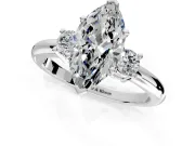 3 Stone Engagement Ring Setting for Marquise Center with Wide Plain Band and Prong Head in White Gold