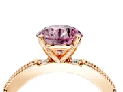 Solitaire Engagement Ring Setting for Fancy Pink Round Cut Center with Milgrain-Edged Pave Band and Prong Head in Rose Gold