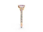 Solitaire Engagement Ring Setting for Fancy Pink Radiant Cut Center with Widening Pave Band and Claw Prong Head in Rose Gold