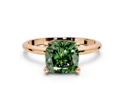 Minimalist Solitaire Engagement Ring Setting for Fancy Green Cushion Cut Center with Thin Band and Prong Head in Rose Gold