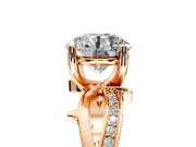 Solitaire Engagement Ring Setting for Round Cut Center with Pave and Plain Crossover Band and Prong Head in Rose Gold