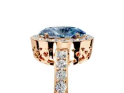 Halo Engagement Ring Setting for Fancy Blue Oval Center with Heart-Shaped Openwork, Pave Band and Prong Head in Rose Gold
