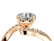 Solitaire Engagement Ring Setting for Round Cut Center with Pave Bypass Swirl Band and Prong Head in Rose Gold