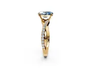 Crossover Engagement Ring Setting for Fancy Blue Oval Center with Pave and Plain Strands and Prong Head in Yellow Gold