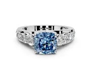 Solitaire Engagement Ring Setting for Fancy Blue Cushion Cut Center with Graduated Shared Prongs and Prong Head in Platinum