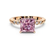 Solitaire Engagement Ring Setting for Fancy Pink Princess Cut Center with Bezel-Dot Beaded Band and Prong Head in Rose Gold