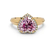 Halo Engagement Ring Setting for Fancy Pink Heart-Shaped Center with Knife Ridge Cathedral Band and Prong Head in Yellow Gold