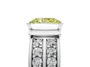 Bezel Engagement Ring Setting for Fancy Yellow Radiant Cut Center with Wide Channel-Set Band and Bezel Head in Platinum
