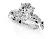 Solitaire Engagement Ring Setting for Oval Center with Pave and Plain Crossover and Basket Head in Platinum