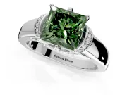 Solitaire Engagement Ring Setting for Fancy Green Princess Cut Center with Wide Band, Pave Collar and Prong Head in White Gold