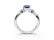 Solitaire Engagement Ring Setting for Fancy Blue Emerald Cut Center with Grooved Bar Accent Band and Prong Head in Sterling Silver