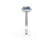 Milgrain Floral Halo Engagement Ring Setting for Fancy Blue Asscher Cut Center with Pave Band and Prong Head in Platinum