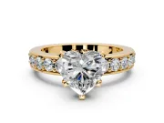 Solitaire Engagement Ring Setting for Heart-Shaped Center with Channel-Set Accents and Prong Head in Yellow Gold