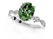 Solitaire Engagement Ring Setting for Fancy Green Oval Center with Milgrain Bezel Accents and Prong Head in Platinum