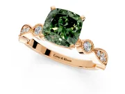Solitaire Engagement Ring Setting for Fancy Green Cushion Cut Center with Milgrain Bezel Accents and Prong Head in Rose Gold