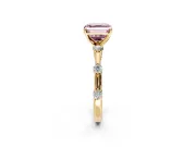 Solitaire Engagement Ring Setting for Fancy Pink Asscher Cut Center with Bezel Station Band and Prong Head in Yellow Gold