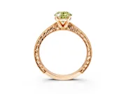 Solitaire Engagement Ring Setting for Fancy Yellow Oval Center with Engraved Milgrain Band and Prong Head in Rose Gold