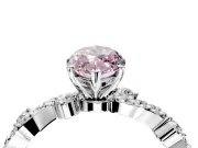 Solitaire Engagement Ring Setting for Fancy Pink Marquise Center with Bar-Station Pave Twist and Prong Head in White Gold