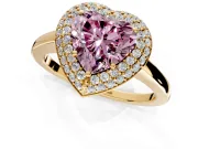 Halo Engagement Ring Setting for Fancy Pink Heart-Shaped Center with Plain Tapered Band and Prong Head in Yellow Gold