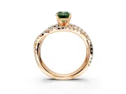 Solitaire Engagement Ring Setting for Fancy Green Emerald Cut Center with Woven 3-Strand Pave Band and Prong Head in Rose Gold