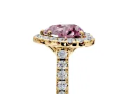 Halo Engagement Ring Setting for Fancy Pink Heart-Shaped Center with Raised Halo, Pave Band and Prong Head in Yellow Gold