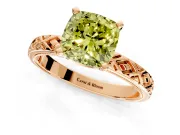 Solitaire Engagement Ring Setting for Fancy Yellow Cushion Cut Center with Milgrain X Pattern Band and Prong Head in Rose Gold
