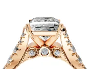 Solitaire Engagement Ring Setting for Princess Cut Center with Pave Cathedral Shoulders and Prong Head in Rose Gold