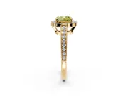 Bezel-Framed Halo Engagement Ring Setting for Fancy Yellow Cushion Cut Center with Pave Band and Prong Head in Yellow Gold