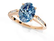 Solitaire Engagement Ring Setting for Fancy Blue Oval Center with Channel Accents and Prong Head in Rose Gold