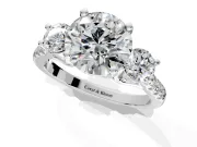 3 Stone Engagement Ring Setting for Round Cut Center with Crossover Basket, Pave Band and Prong Head in Sterling Silver
