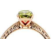 Solitaire Engagement Ring Setting for Fancy Yellow Emerald Cut Center with Engraved Milgrain Band and Prong Head in Rose Gold