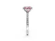 Solitaire Engagement Ring Setting for Fancy Pink Oval Center with Fine Pave Narrow Band and Prong Head in Platinum